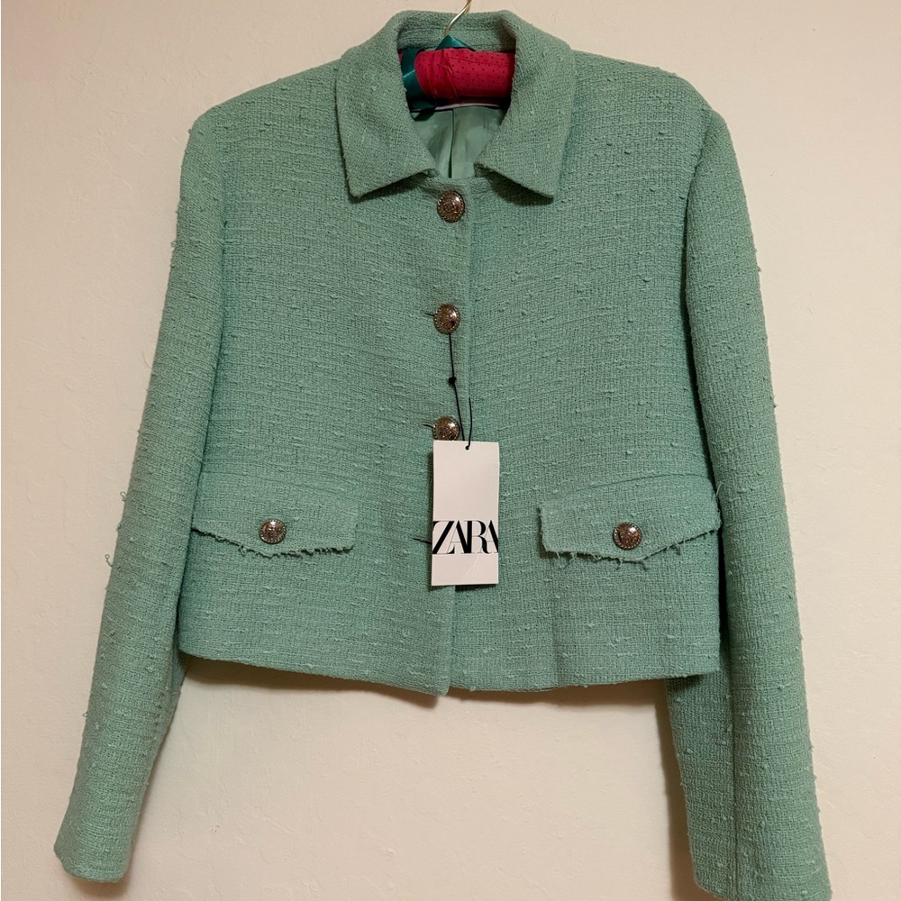 Zara Green Blazer Structured Suit Jacket